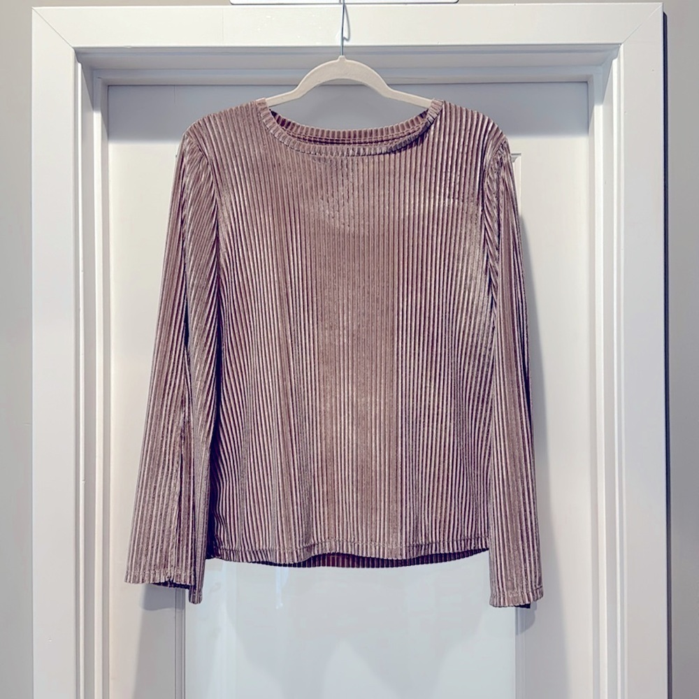 Dantelle Blush Pink Ribbed Knit Top Split Sleeve Detail Size L Soft Stretch Boho